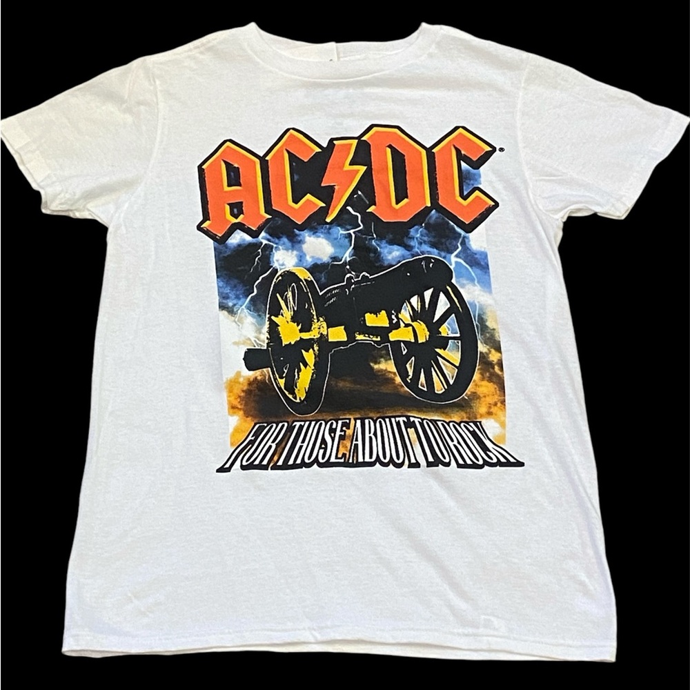 Girls' AC/DC "For Those About to Rock" White Tee Shirt T-Shirt Top Sz Medium NWT
